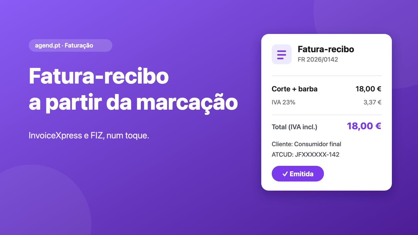 Fatura-recibo a partir da marcação (InvoiceXpress e FIZ)